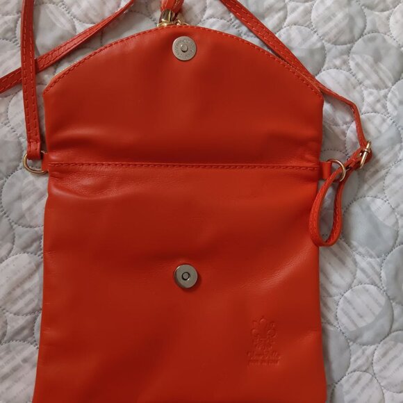 Vera Pelle Orange Italian Leather Purse Tassel Magnetic Closure Designer - Picture 4 of 15